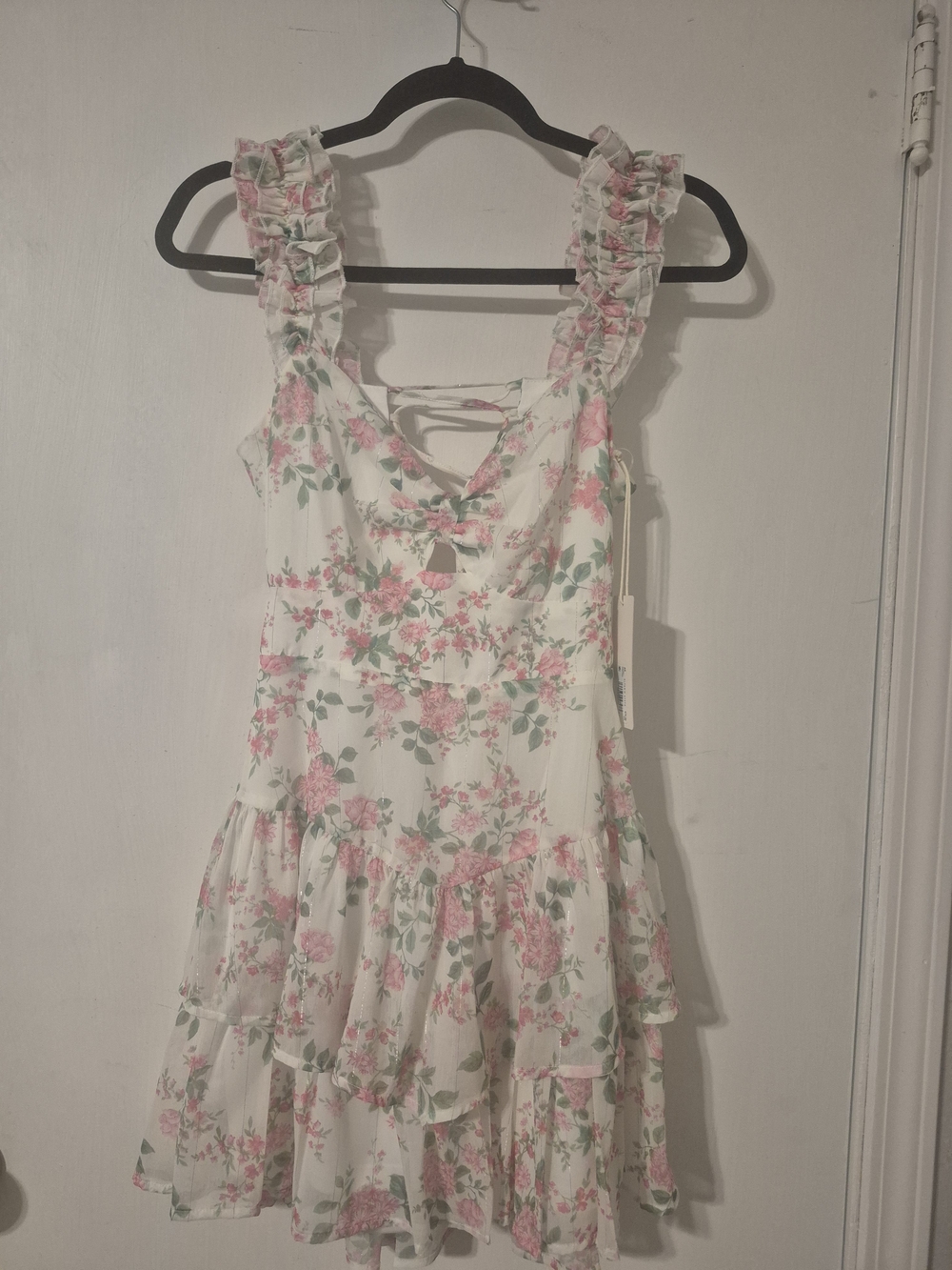 Altar'd State White Floral Ruffle Tiered Mini Dress